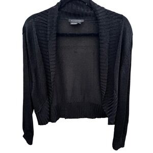 Parallel Womens XL Black Metallic Shimmer Open Front Crop Shrug Cardigan Sweater